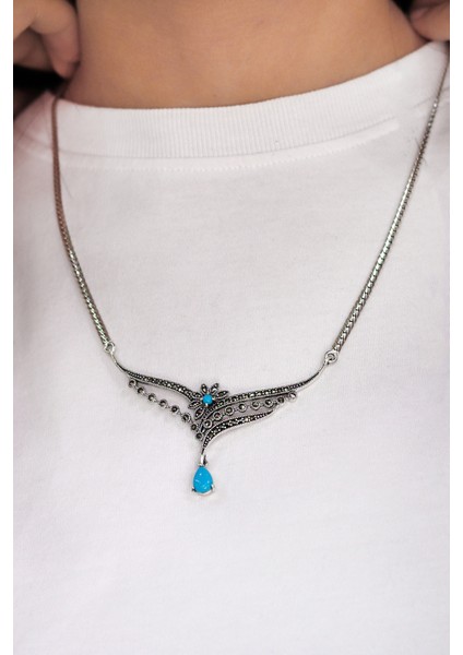 Firuze Taşlı Prenses Model Markazit Taşlı Gümüş Kadın Gerdanlık 201024285 fiyatları