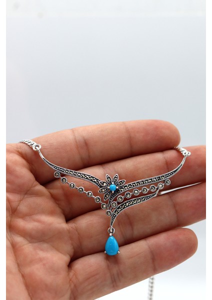 Firuze Taşlı Prenses Model Markazit Taşlı Gümüş Kadın Gerdanlık 201024285 modelleri