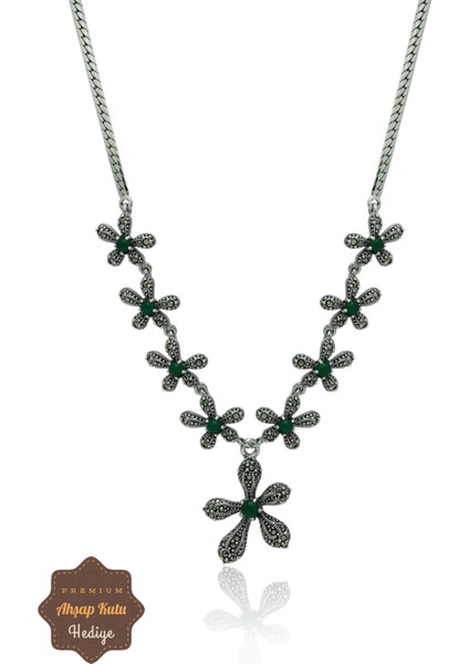 Zümrüt Taşlı Çiçek Model Markazit Taşlı Gümüş Kadın Gerdanlık 201024302