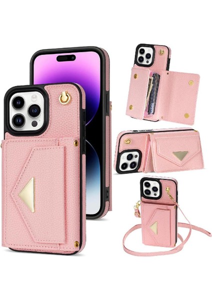 IPhone 14 Pro Akordeon Kart Cüzdan Kılıf Crossbody Kayışı ile Uyumlu (Yurt Dışından)