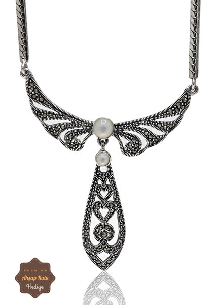 Sedef Taşlı Melek Kanat Model Markazit Taşlı Gümüş Kadın Gerdanlık 201024267