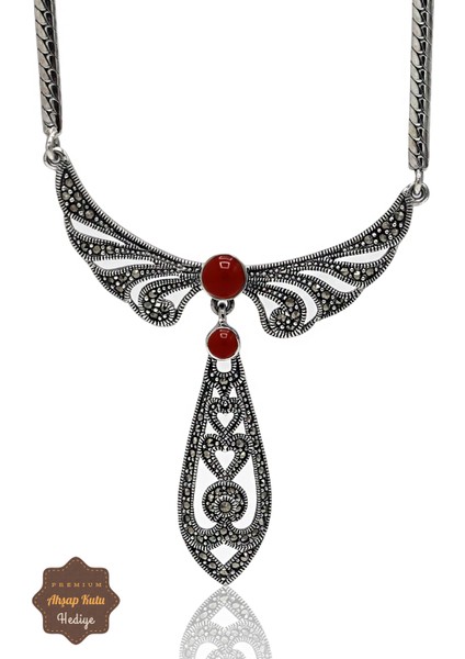 Akik Taşlı Melek Kanat Model Markazit Taşlı Gümüş Kadın Gerdanlık 201024268