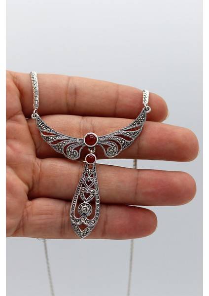 Akik Taşlı Melek Kanat Model Markazit Taşlı Gümüş Kadın Gerdanlık 201024268 modelleri
