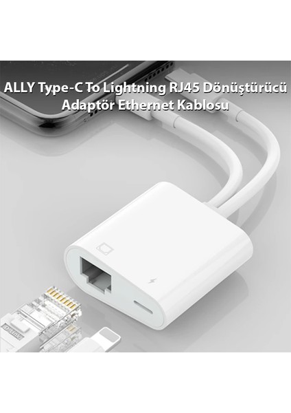 Ally Type-C To Lightning RJ45 Dönüştürücü Adaptör Ethernet KABLOSU-(5775) - BLS5253-9982