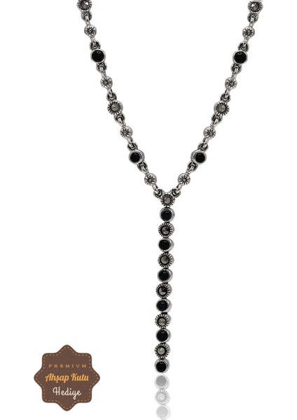 Oniks Taşlı Su Yolu Model Markazit Taşlı Gümüş Kadın Gerdanlık 201024293