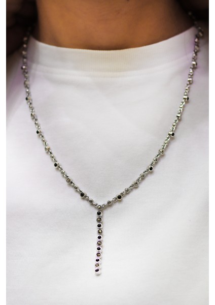 Oniks Taşlı Su Yolu Model Markazit Taşlı Gümüş Kadın Gerdanlık 201024293 fiyatları