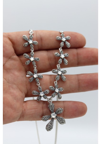 Sedef Taşlı Çiçek Model Markazit Taşlı Gümüş Kadın Gerdanlık 201024304 modelleri