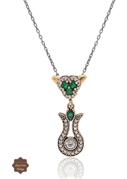 Zümrüt Taşlı Lale Model Kadın Gümüş Otantik Kolye 201024315