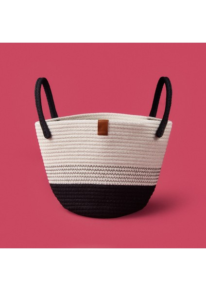 Elegant Curves Dekoratif Sepet - Beyaz / Siyah - 15X20X20 cm