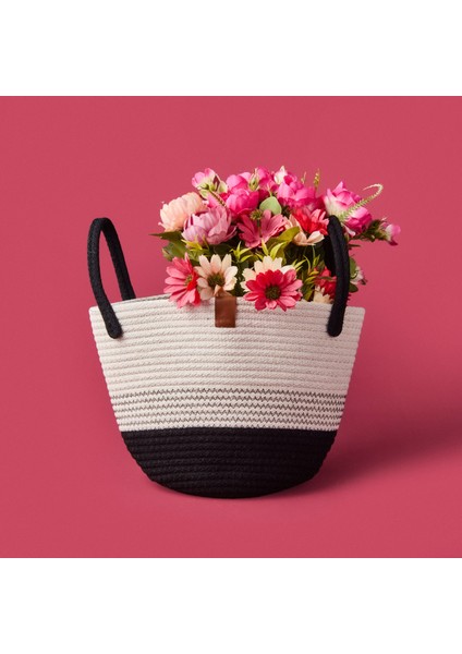 Elegant Curves Dekoratif Sepet - Beyaz / Siyah - 15X20X20 cm fiyatları