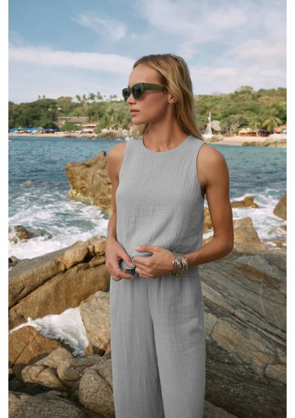 Kadın Müslin Bluz & Pantolon Takımı – Oval Yaka, %100 Pamuk 2 Kat Müslin Kumaş – Hafif, Nefes Alabilen ve Konforlu Yapısıyla Plaj, Tekne ve Günlük Kullanım Için Mükemmel Yaz Seti fiyatları