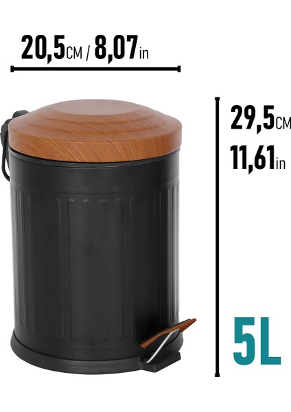 Ahşap Vintage Çöp Kovası Çizgili Siyah 5 Lt fiyatları