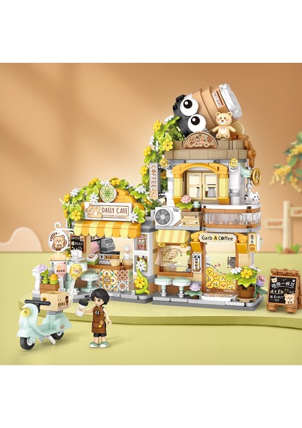 Mini Sokak Sahnesi Yapı Taşları Tam Set Yapboz Oyuncakları Panda Yapı Süsü (Yurt Dışından)