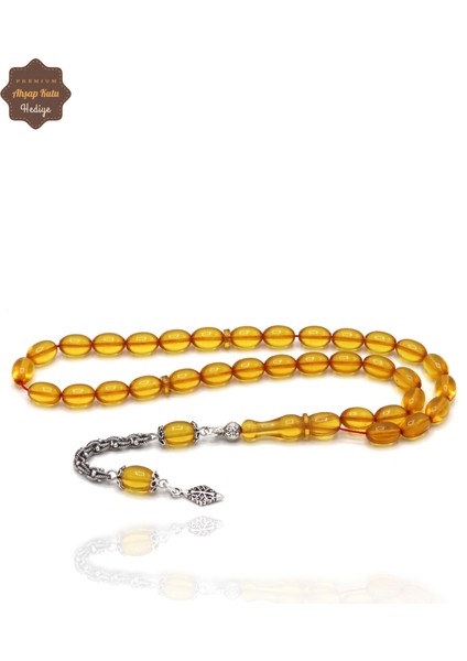 Sarı Arpa Kesim Ivme Gümüş Püsküllü Ateş Kehribar Tesbih 201024364