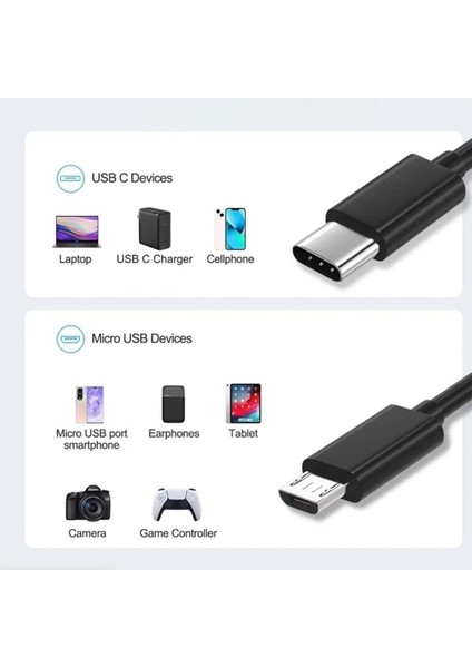 Type-C To Micro USB Çevirici Dönüştürücü Kablo 80 cm