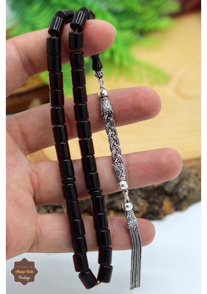 Koyu Kırmızı Renk Hareli Kapsül Kesim Gümüş Püsküllü Çubuk Tesbih 201024360 fırsatları