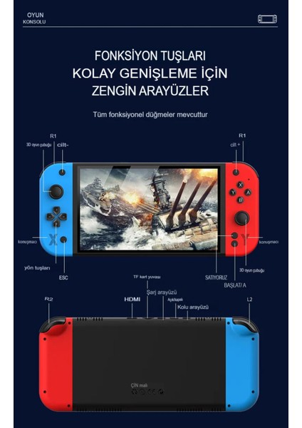 G90 7 Inç IPS Hd Ekran Oyun Konsolu Linux Işletim ve Çoklu Sistem Emülatörü Arcade Oyun Konsolu