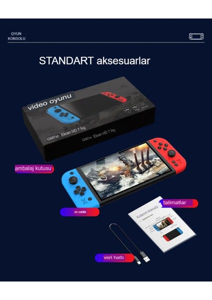 G90 7 Inç IPS Hd Ekran Oyun Konsolu Linux Işletim ve Çoklu Sistem Emülatörü Arcade Oyun Konsolu