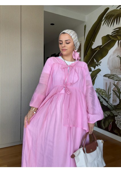 Pamuk Vual Kimono Etekli Takım | Astarlı | 36-44 Beden Pembe fiyatları