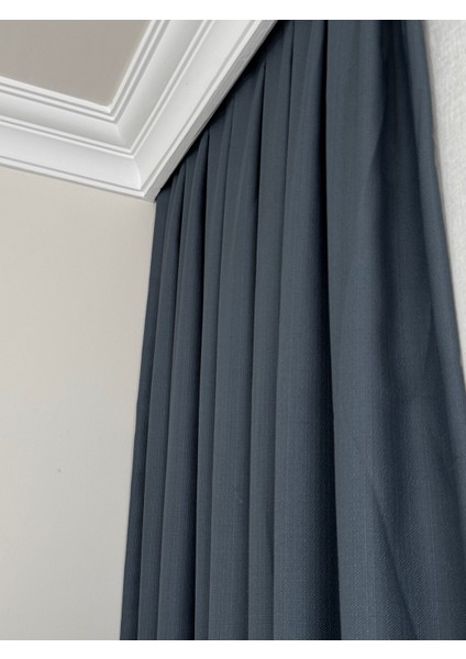 Indigo Keten Fon Perde Sık Pile modelleri