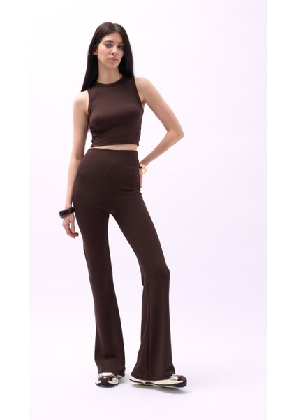 Yüzücü Yaka Crop Kahverengi Bluz fiyatları