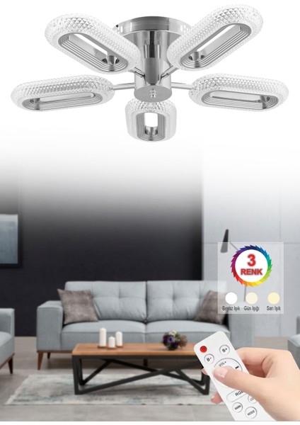 Istanbul Avize Alfa Plafonyer Tavan Gümüş 5'li Kumandalı 3 Renk LED Lüx Modern Ledli Avize modelleri