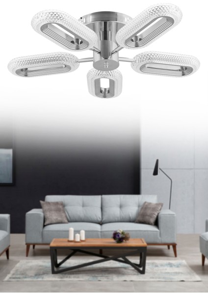 Istanbul Avize Alfa Plafonyer Tavan Gümüş 5'li Kumandalı 3 Renk LED Lüx Modern Ledli Avize indirimleri