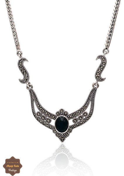 Oniks Taşlı Kraliçe Model Markazit Taşlı Gümüş Kadın Gerdanlık 201024289