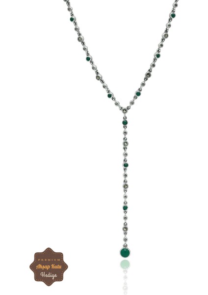Zümrüt Taşlı Yuvarlak Su Yolu Model Markazit Taşlı Gümüş Kadın Gerdanlık 201024297