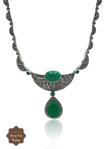 Zümrüt Taşlı Sallantılı Damla Model Markazit Taşlı Gümüş Kadın Gerdanlık 201024275