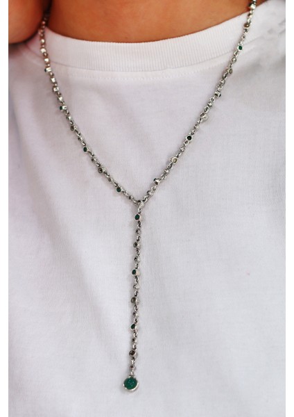 Zümrüt Taşlı Yuvarlak Su Yolu Model Markazit Taşlı Gümüş Kadın Gerdanlık 201024297 fiyatları