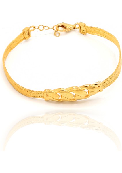 Örgü Desenli Trabzon Hasırı Altın Kaplama Gümüş Bileklik 201024321