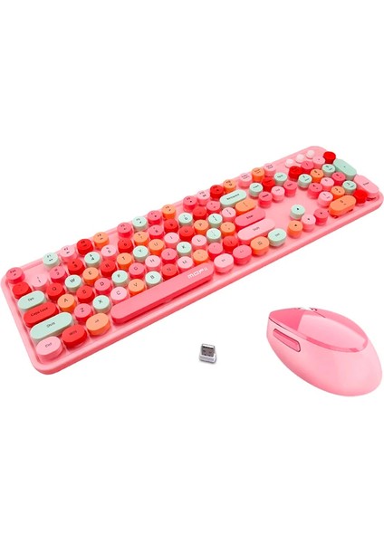 Ally Mofi Sweet 2.4g Retro Kablosuz Q Klavye Oyuncu Klavye ve Mouse SETI-(5775) - BLS9108-8418