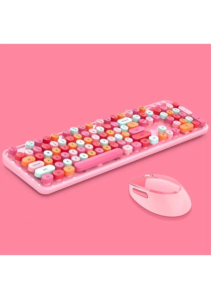 Ally Mofi Sweet 2.4g Retro Kablosuz Q Klavye Oyuncu Klavye ve Mouse SETI-(5775) - BLS9108-8418