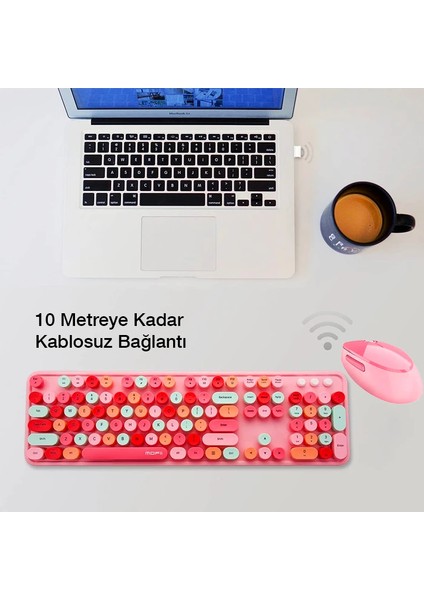 Ally Mofi Sweet 2.4g Retro Kablosuz Q Klavye Oyuncu Klavye ve Mouse SETI-(5775) - BLS9108-8418