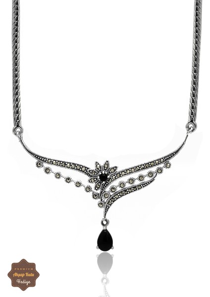Oniks Taşlı Prenses Model Markazit Taşlı Gümüş Kadın Gerdanlık 201024281