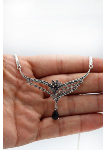 Oniks Taşlı Prenses Model Markazit Taşlı Gümüş Kadın Gerdanlık 201024281 modelleri