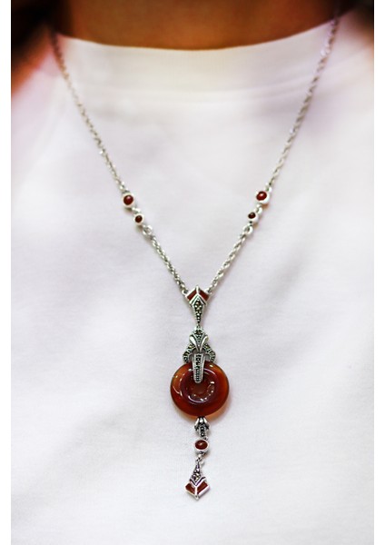 Akik Taşlı Halka Tasarım Markazit Taşlı Gümüş Kadın Gerdanlık 201024263 fiyatları