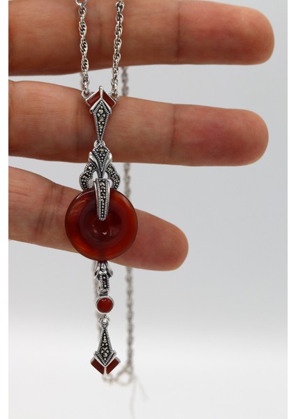 Akik Taşlı Halka Tasarım Markazit Taşlı Gümüş Kadın Gerdanlık 201024263 modelleri