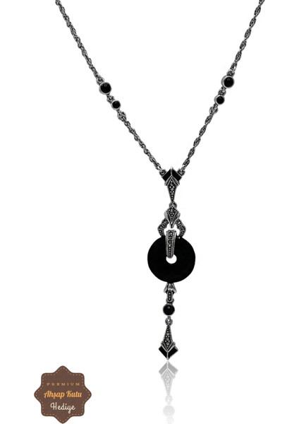 Oniks Taşlı Halka Tasarım Markazit Taşlı Gümüş Kadın Gerdanlık 201024262