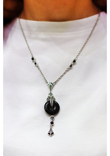 Oniks Taşlı Halka Tasarım Markazit Taşlı Gümüş Kadın Gerdanlık 201024262 fiyatları