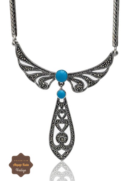 Firuze Taşlı Melek Kanat Model Markazit Taşlı Gümüş Kadın Gerdanlık 201024269