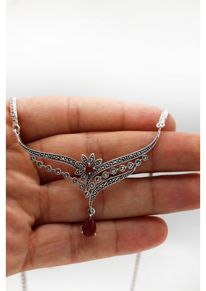 Akik Taşlı Prenses Model Markazit Taşlı Gümüş Kadın Gerdanlık 201024283 modelleri