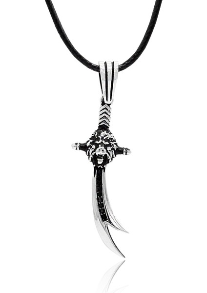 Siyah Zirkon Taşlı Hz Ali Zülfikar Tasarım 925 Ayar Gümüş Erkek Kolye 201024347