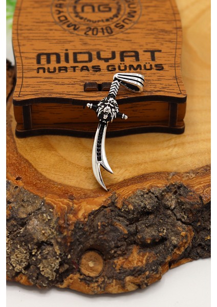 Siyah Zirkon Taşlı Hz Ali Zülfikar Tasarım 925 Ayar Gümüş Erkek Kolye 201024347 fiyatları