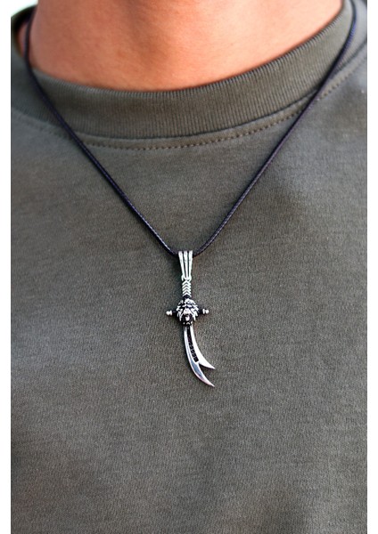 Siyah Zirkon Taşlı Hz Ali Zülfikar Tasarım 925 Ayar Gümüş Erkek Kolye 201024347 modelleri