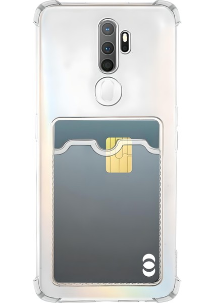 Oppo A5 2020 / A9 2020 Uyumlu Kamera Korumalı Kartlıklı Köşeleri Airbag Tasarımlı Darbe Önleyici Şeffaf Silikon Kılıf