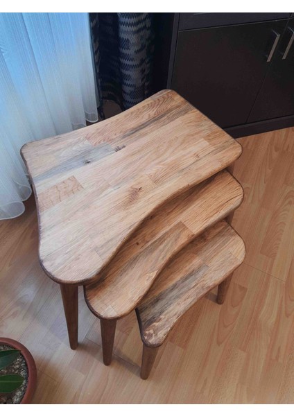 Doğal Masif Ahşap Üçlü Zigon Sehpa Takımı (3 Lü) fiyatları
