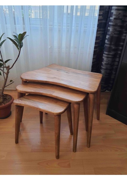 Doğal Masif Ahşap Üçlü Zigon Sehpa Takımı (3 Lü) modelleri