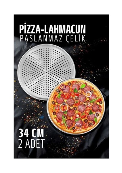 Pizza Tepsisi - Lahmacun Pizza Pide Pişirme Tepsisi 34 cm 2'li Set